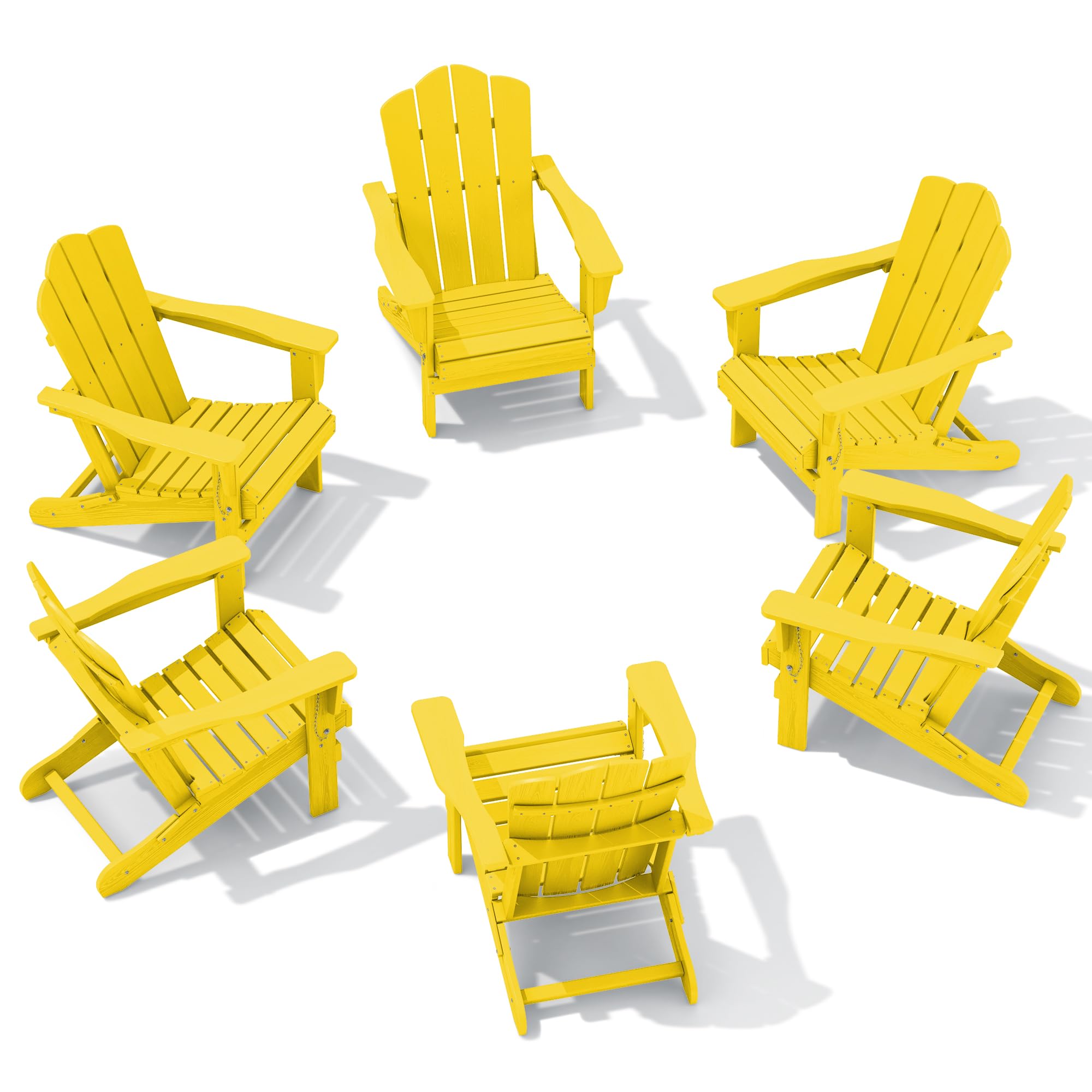 Kingyes Folding Adirondack Chair Set Of 6, Hdpe All-Weather Folding Adirondack Chair, Yellow